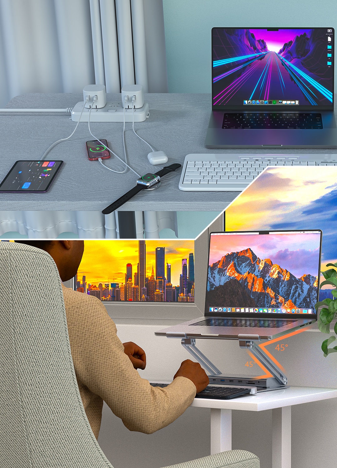 WAVLINK WL-UG63PD18 PRO Ergonomics Laptop Stand with USB-C Dual