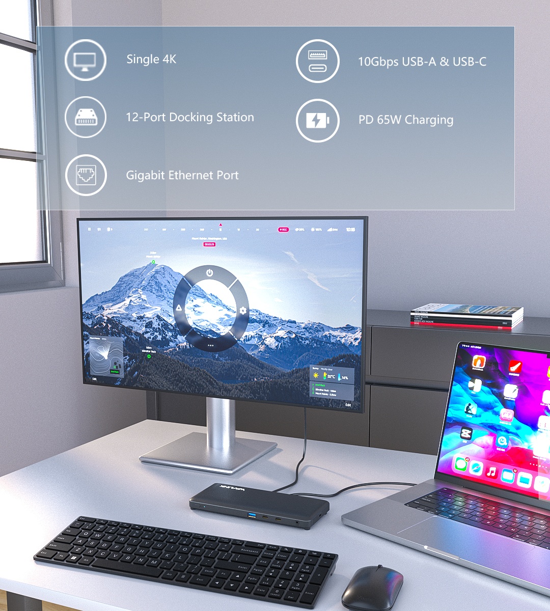USB-C 10G Triple Display Docking Station With Power Delivery up to