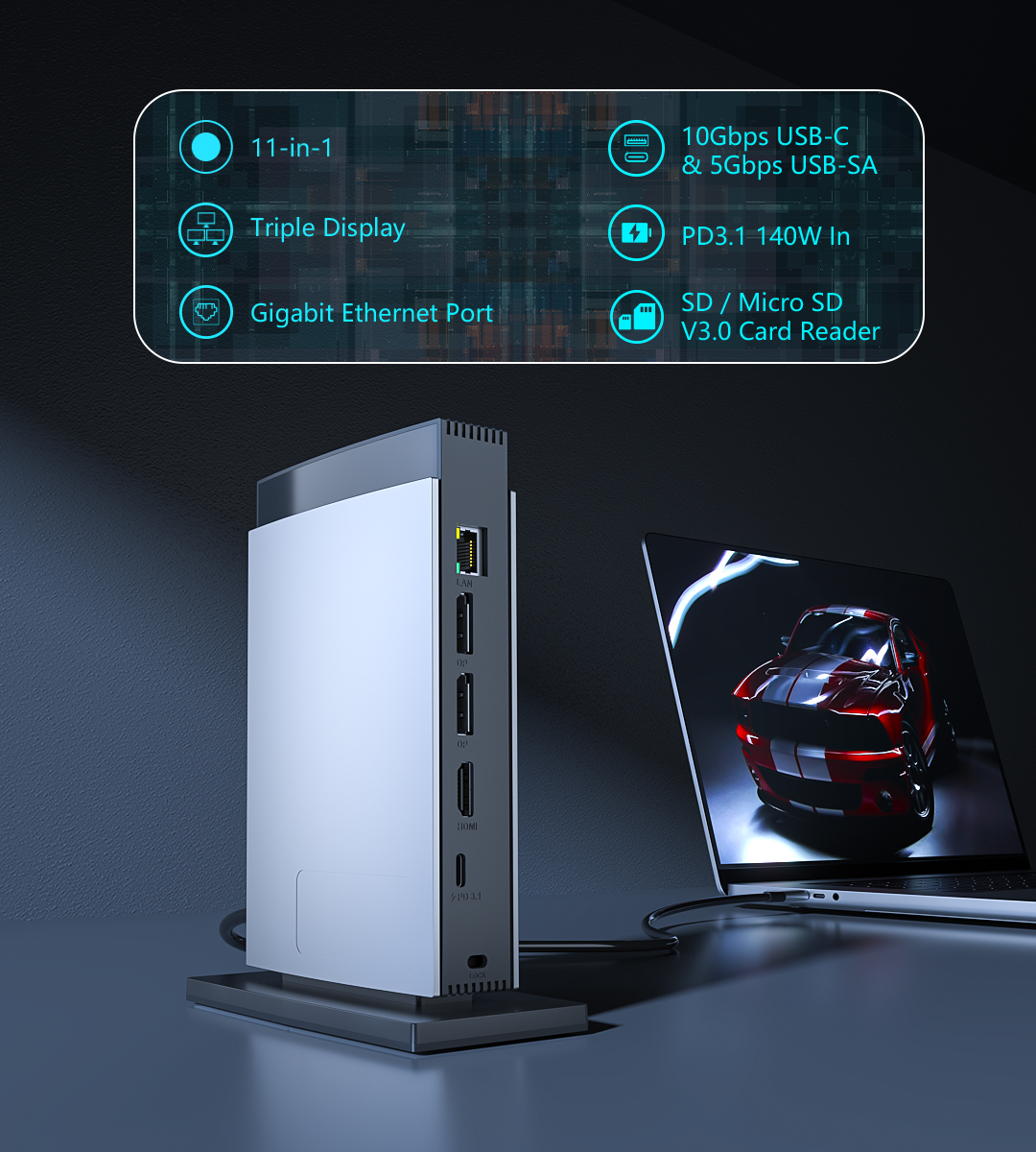 USB-C PD3.1 Triple Display 11-in-1 MST Aluminum Docking