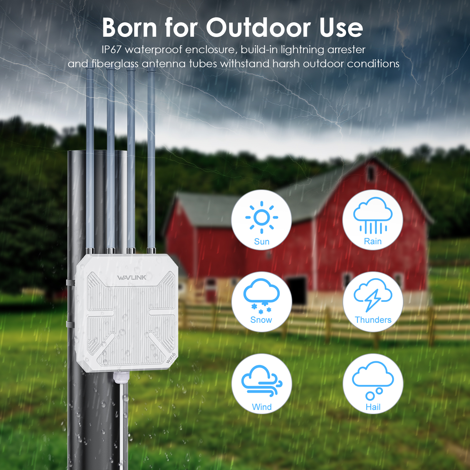 WAVLINK WiFi6 Outdoor Access Point, Dual Band 2.4G+5G AX3000 Long Range Outdoor WiFi Mesh Extender with PoE/4x8dBi High-gain Antennas/IP67 Weatherproof Enclosure/Signal Booster Amplifier 4