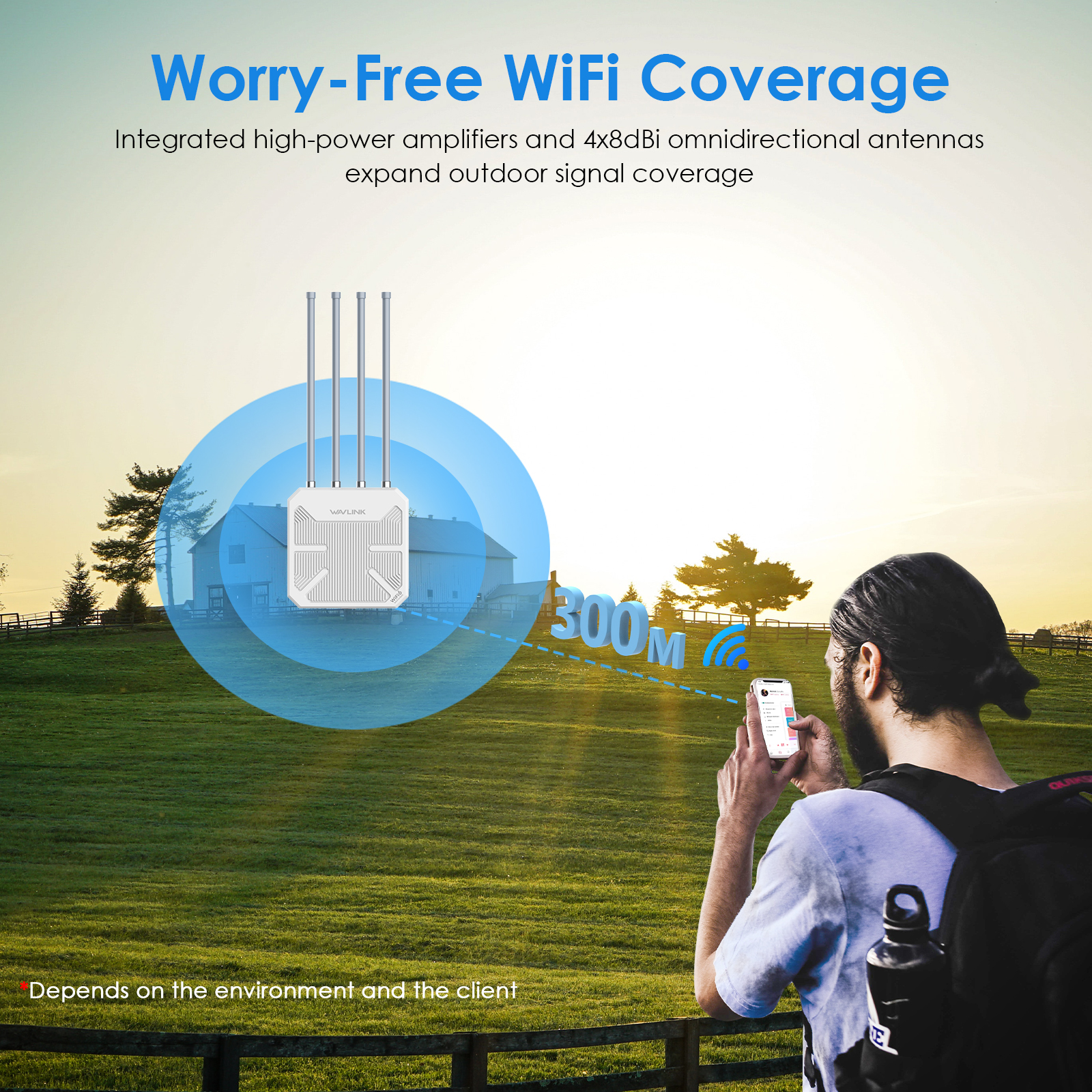 WAVLINK WiFi6 Outdoor Access Point, Dual Band 2.4G+5G AX3000 Long Range Outdoor WiFi Mesh Extender with PoE/4x8dBi High-gain Antennas/IP67 Weatherproof Enclosure/Signal Booster Amplifier 6