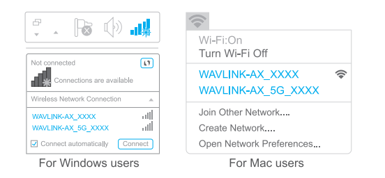 Connect via the Wavlink WiFi SSID