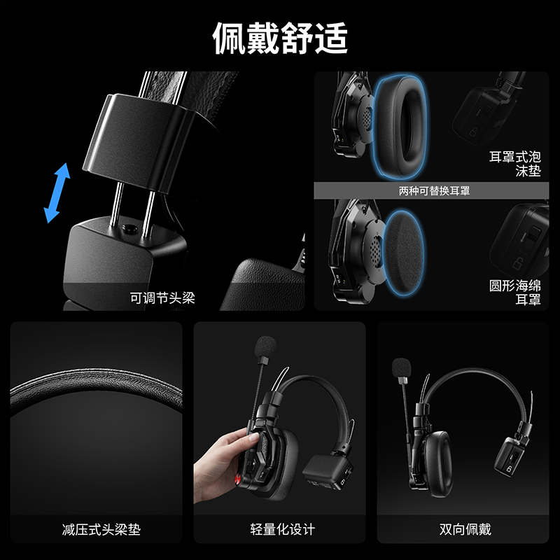 睿因全双工无线对讲耳机系统，适用于2~8人团队，采用AEC降噪技术，传输距离可达300米 4