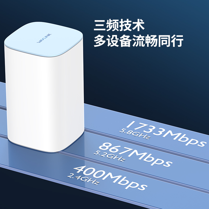 3000Mbps三频Wi-Fi路由器&mdash;&mdash;配备8根高增益天线，支持一键设置、先进的WPA3安全加密以及3个千兆端口 3