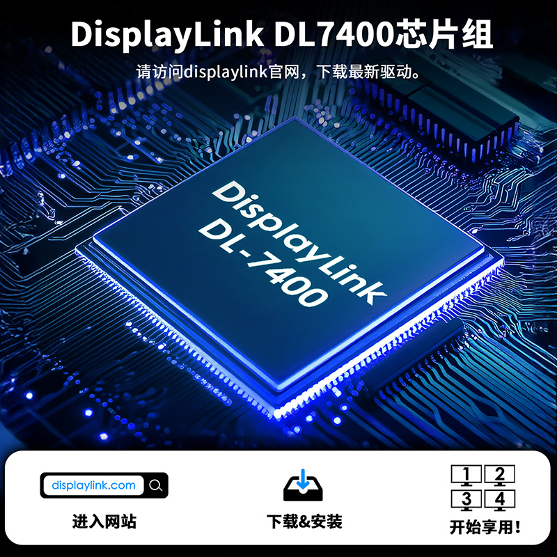 WAVLINK四显4K@60Hz通用显示适配器 - DisplayLink DL7400全球首发，配备4个HDMI接口和85W PD充电，支持Intel/M1/M2/M3/M4 Mac&Windows拓展多台显示器 3