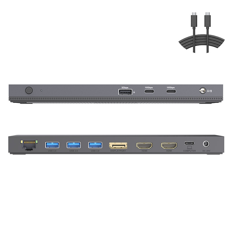 WL-UMD05MR：睿因USB-C MST扩展坞，12合1三屏笔记本扩展坞，适用于M1/2/3/4/5 MacBook Pro/Air，支持65W PD快充，配备DP+2个HDMI接口、4个USB-A接口、10G USB-C接口及千兆以太网接口
