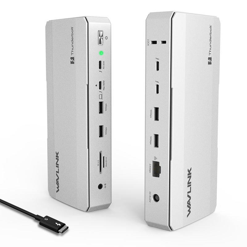 WAVLINK 雷电5拓展坞，12合1集线器，最高可达120Gbps传输速度，最大140W PD充电功率，支持三屏4K/双屏8K显示，适用于Mac和Windows的雷电5/4笔记本电脑