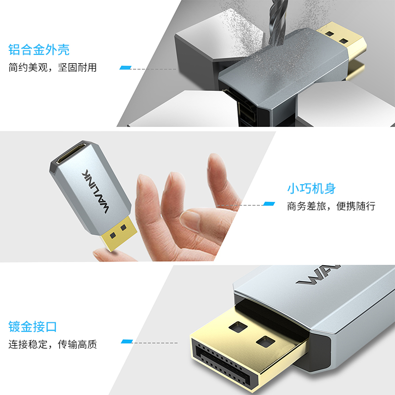 睿因4K DisplayPort转HDMI适配器，单向DP转HDMI转换器（公头转母头），紧凑型迷你有源适配器，支持4K/2K@60Hz，兼容AMD、戴尔、惠普、联想设备 5