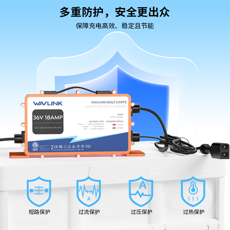 GS950C 36V/18A高尔夫球车智能充电器，738W输出，IP67防水，多电池兼容，PWM智能充电 4