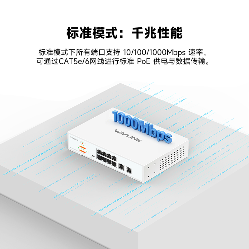 睿因10端口千兆以太网交换机，配备8个PoE端口，总PoE+功率120W，支持IEEE 802.3at/af标准&mdash;即插即用，支持机架安装以及墙面安装 5