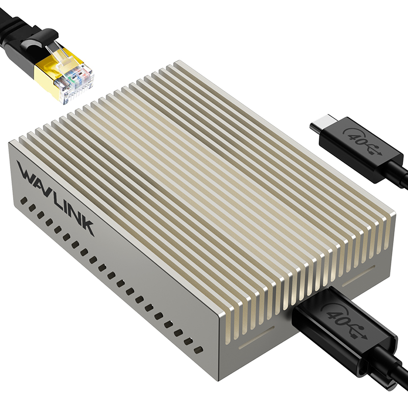 WL-NWU342G-silver：睿因10G以太网适配器，雷电3/4/5和USB4接口，支持10G/5G/2.5G/1G/100M/10M自适应速率，精致铝合金设计，附带40Gbps USB-C数据线，适用于Mac/Windows/Linux/ChromeOS