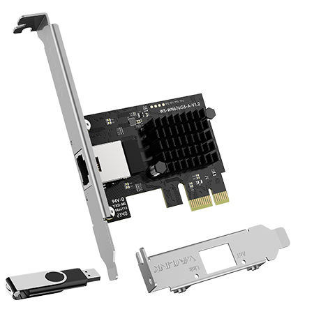 睿因 PCIe 网卡，5Gbps 高速传输，兼容 2.5G/1G/100Mbps，支持网络唤醒（WOL）与 PXE启动，配备全高 / 半高双档片，兼容标准机箱与迷你塔式主机，兼容 Windows 10/11