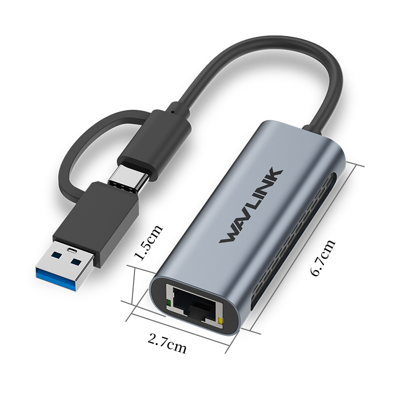 睿因 USB3.2 5Gbps 网卡, USB-A/USB-C 二合一网卡, 兼容 USB C/Thunderbolt 3 或 USB 3.2 笔记本 5