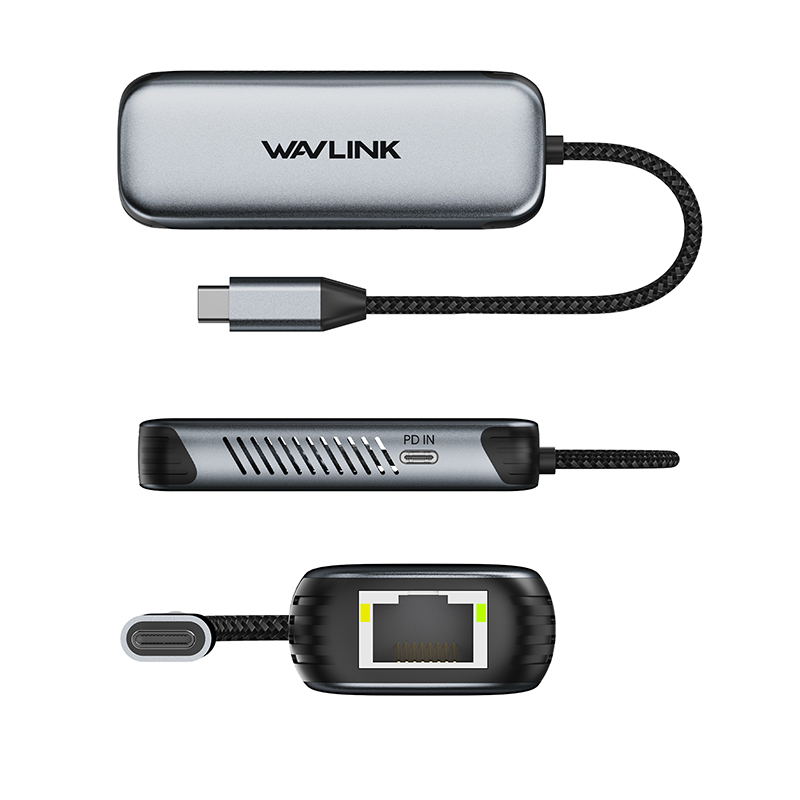 睿因 USB-C 转 5Gbps 网卡, 支持95W上行充电，适用于笔记本，台式机，兼容Windows 10/11, MacOS 11及以上