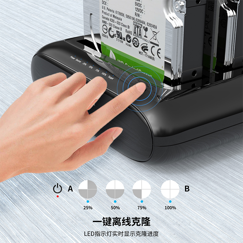 双盘位外置硬盘底座，USB 3.0转SATA I/II/III，适用于2.5或3.5英寸HDD/SSD，支持离线克隆 3