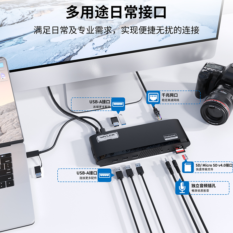 双2K+4K DisplayLink通用扩展坞，适配Mac M1-M4/Windows，13合一接口，100W充电 5