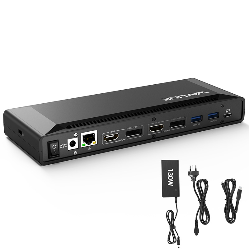 USB-C 双5K DisplayLink 通用扩展坞，十三合一接口，配备100W充电，适配 Windows/Mac