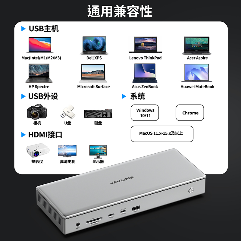 通用10G四显4K扩展坞，支持PD100W上行充电 6