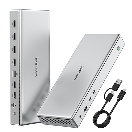 睿因DisplayLink认证USB-C扩展坞，4路HDMI2.0输出，四屏4K@60Hz，适配M1-M5苹果Mac及Windows系统；13合1笔记本拓展基座，支持100W主机供电、1G/2.5G/5G网口可选、USB3.2-A/C接口，额外配备USB-C 30W PD快充口