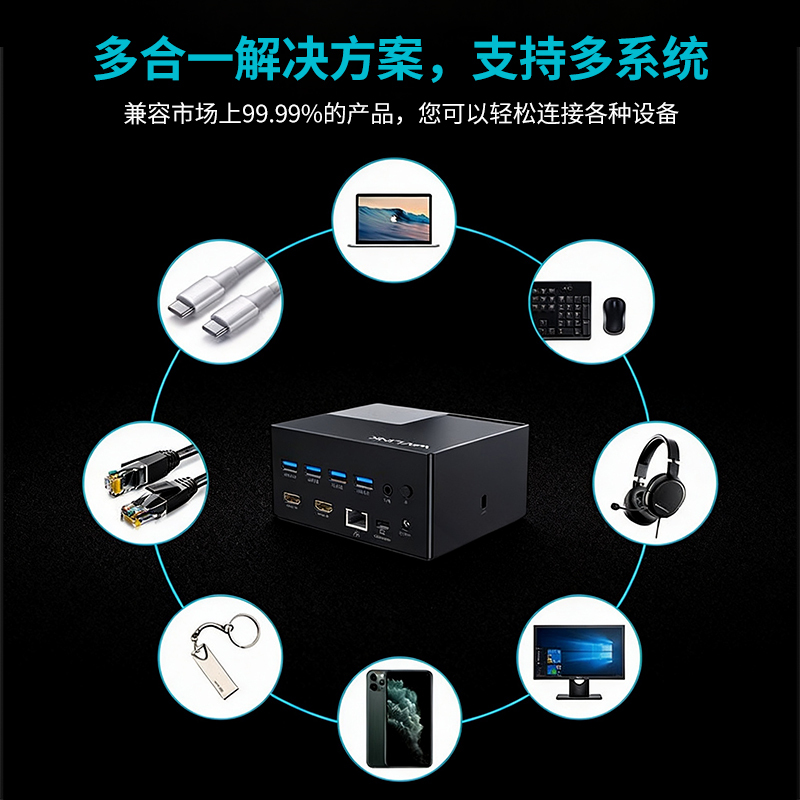USB-C通用笔记本扩展坞，10合1 USB-C扩展坞，支持双HDMI、RJ45千兆网口、100W PD快充、4个USB接口及音频接口，兼容Mac、Windows、雷电3/4、USB4及USB-C笔记本电脑 5