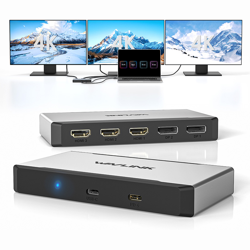 睿因三显4K@60Hz通用显示适配器，USB-C/USB-A到HDMI/DisplayPort转换器，配备3个HDMI接口，2个DP接口和95W PD充电，适合雷电5/4/3笔记本电脑和Intel/M1/M2/M3/M4苹果电脑 2
