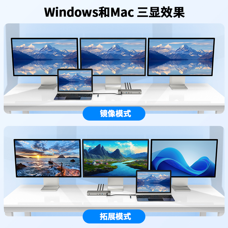 WAVLINK三显4K USB-C扩展坞 - 配备3个HDMI、2个DP接口，支持85W PD充电，2.5G以太网 3