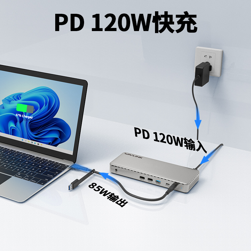 WAVLINK三显4K USB-C扩展坞 - 配备3个HDMI、2个DP接口，支持85W PD充电，2.5G以太网 4