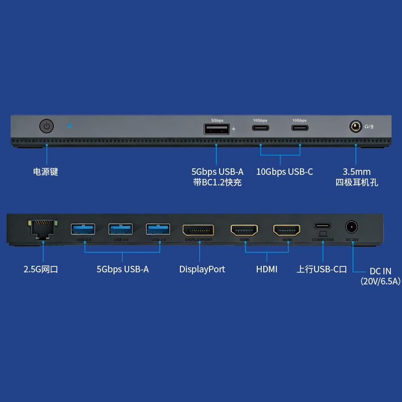 睿因USB-C MST扩展坞，12合1三屏笔记本扩展坞，适用于M1/2/3/4/5 MacBook Pro/Air，支持100W PD快充，配备DP+2个HDMI接口、4个USB-A接口、10G USB-C接口及千兆以太网接口 2