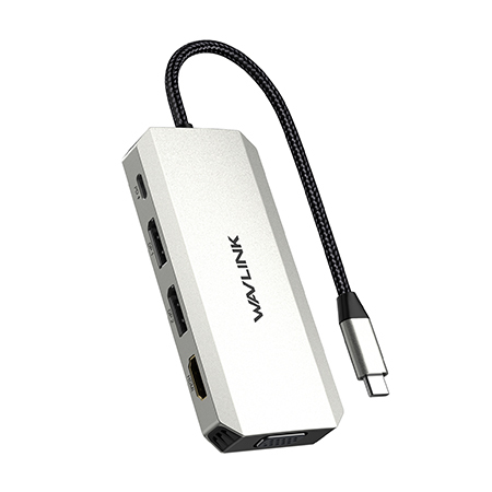 睿因USB-C扩展坞，支持四屏显示，单屏8K及三屏4K@60Hz输出，配备2个DisplayPort、HDMI、VGA接口，支持95W边充边用，适用于戴尔XPS/惠普/联想/Mac