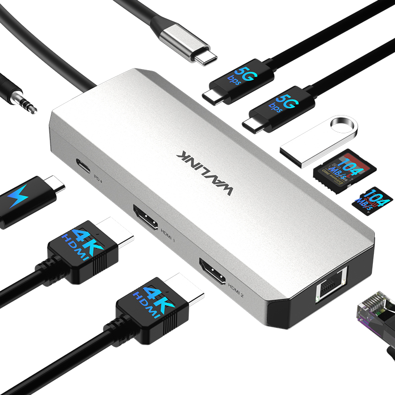 WAVLINK 双4K USB-C 扩展坞，支持85W笔记本供电，千兆以太网，兼容 Windows 与 Mac