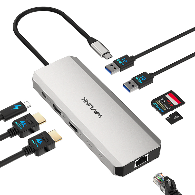WAVLINK 双 4K USB-C 扩展坞，125W PD，2.5G 网口，高速 USB 与 SD/Micro SD