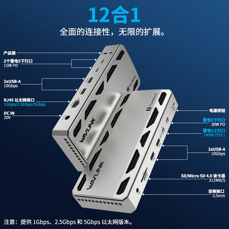 WAVLINK 雷电 5 多端口高性能扩展坞 2