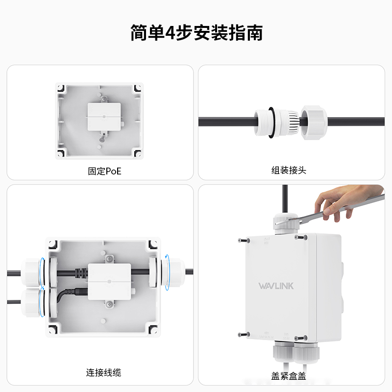 户外PoE 防水盒，IP67塑料机箱，带壁挂/抱杆套件 4