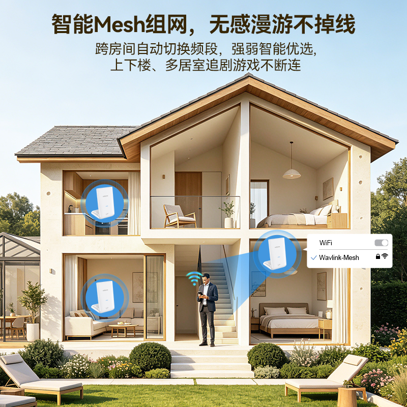 睿因BE5100双频Wi-Fi 7全屋Mesh组网系统，远距离6600平方英尺覆盖，2.5G WAN, 4&times;1G LAN接口，支持MLO、4K QAM、VPN稳定家用无线路由器（1/2/3套装） 3