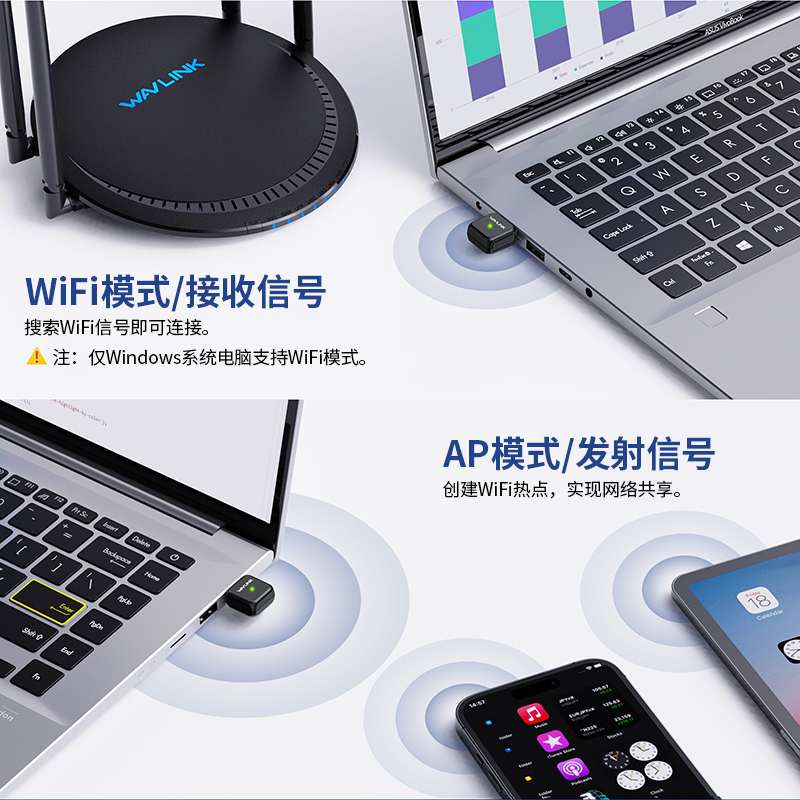 睿因AC650迷你USB WiFi适配器，2.4G/5G双频无线网卡，802.11ac标准，MU-MIMO技术，适用于台式机/笔记本，兼容Windows XP/Vista/7/8/8.1/10/11/Mac 10.7-10.15 4