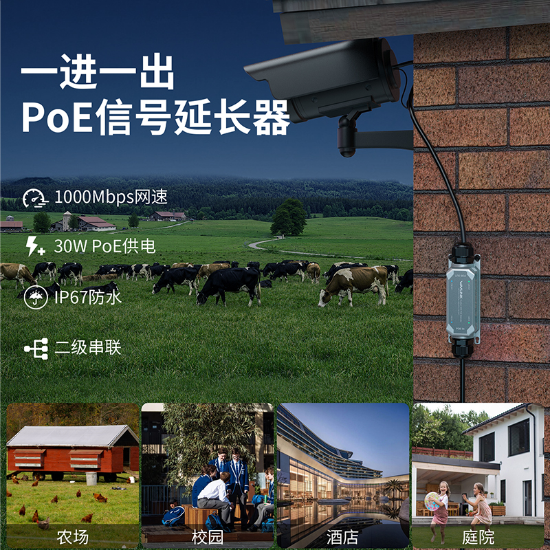 IP67防水千兆30W户外PoE信号延长器 2