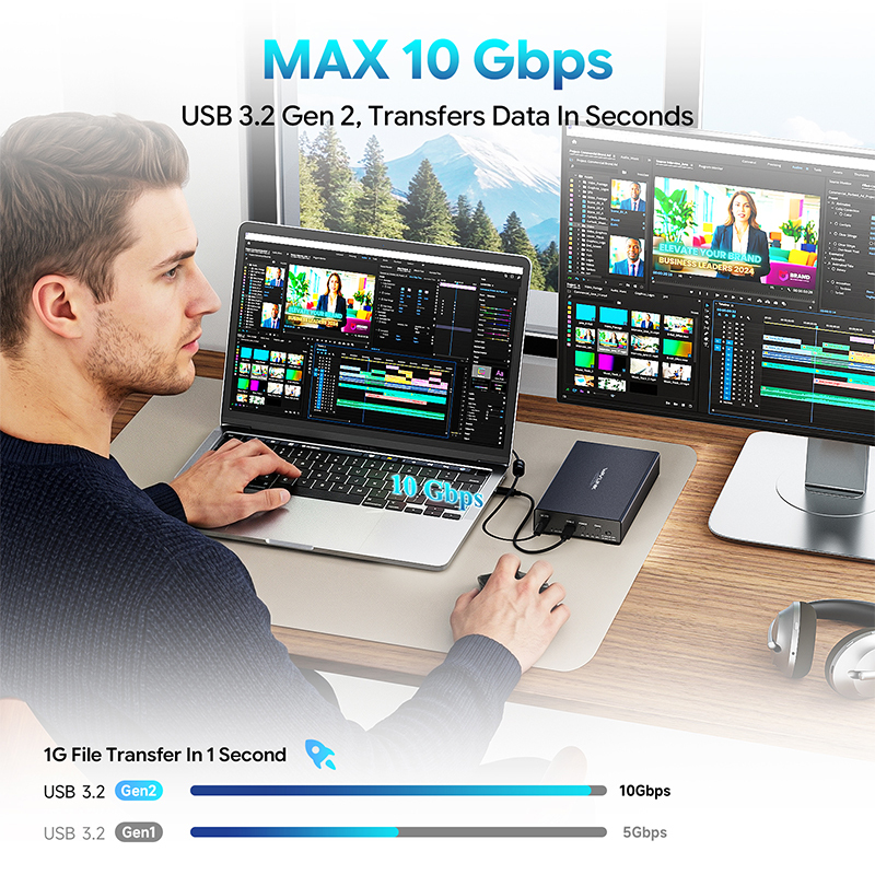 RapidFire U2C: WAVLINK M.2 NVMe & 2.5"/3.5" SATA HDD/SSD Dual-Bay Enclosure 5