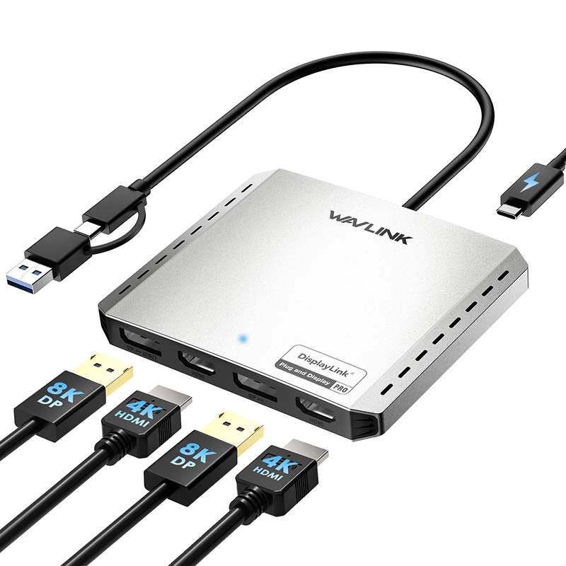 WAVLINK Quad 4K/Dual DP 8K Universal Display Adapter WL-UG7501DH-PD