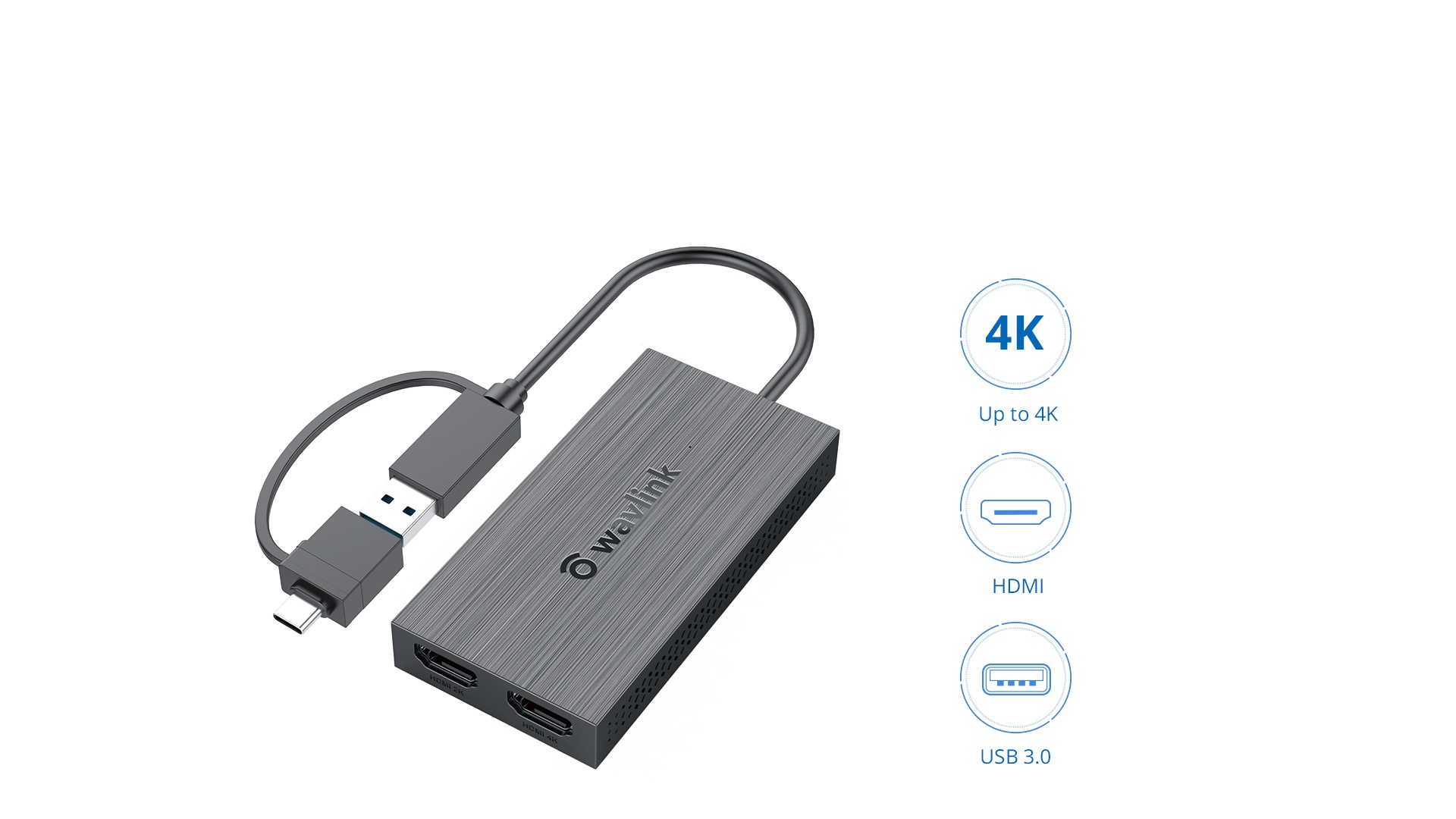 thumbnail image 2 of Wavlink USB 3.0 To HDMI Dual Monitor Adapter – USB-A / USB-C – 2K, 1080p@60Hz 2 of 6