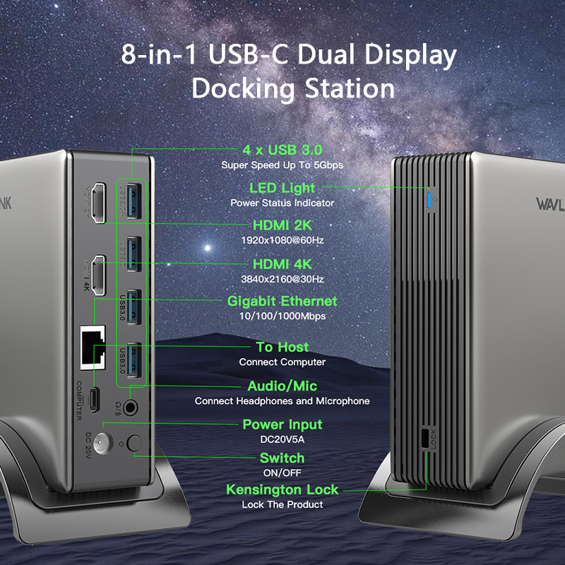 WAVLINK USB-C 4K Dual HDMI Display 9-in-1 Universal Docking Station With 65W / 100W Power Delivery 2