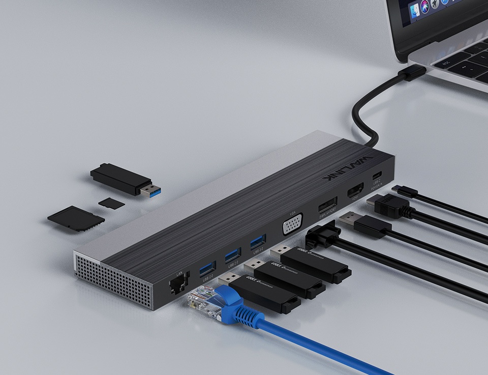 AYCLIF 16-in-1 USB-C Dockingstation, Triple Display mit 4K HDMI, VGA, 100W PD, USB-C Hub für