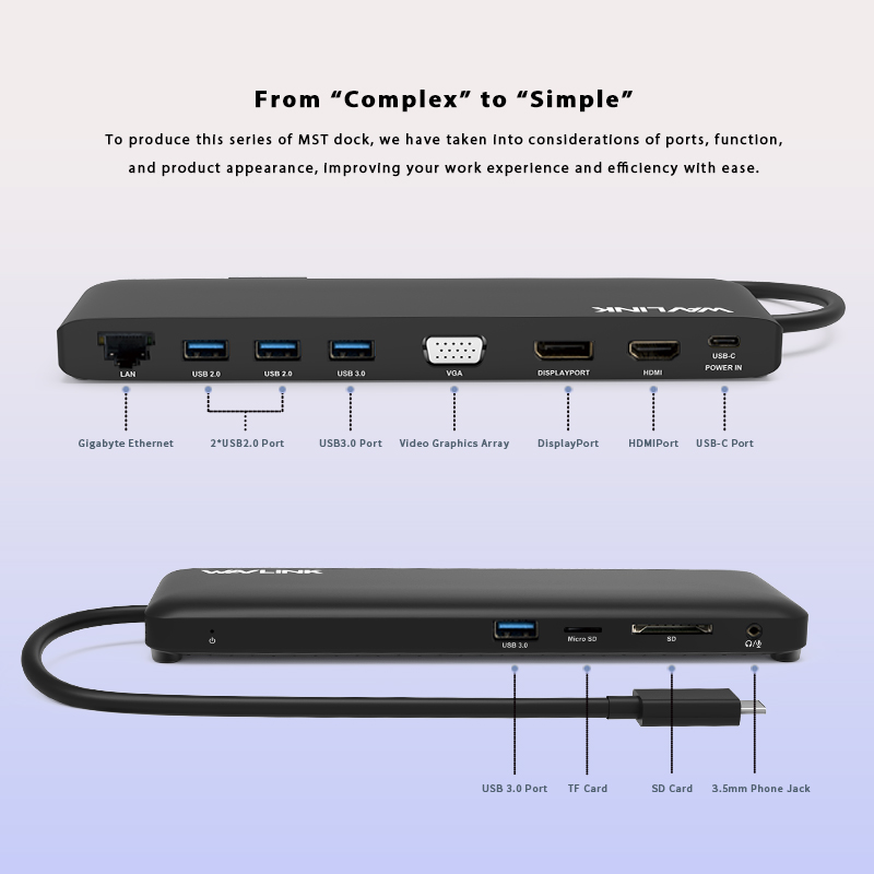USB-C Triple Display 4K MST Docking Station with USB Power Delivery 2