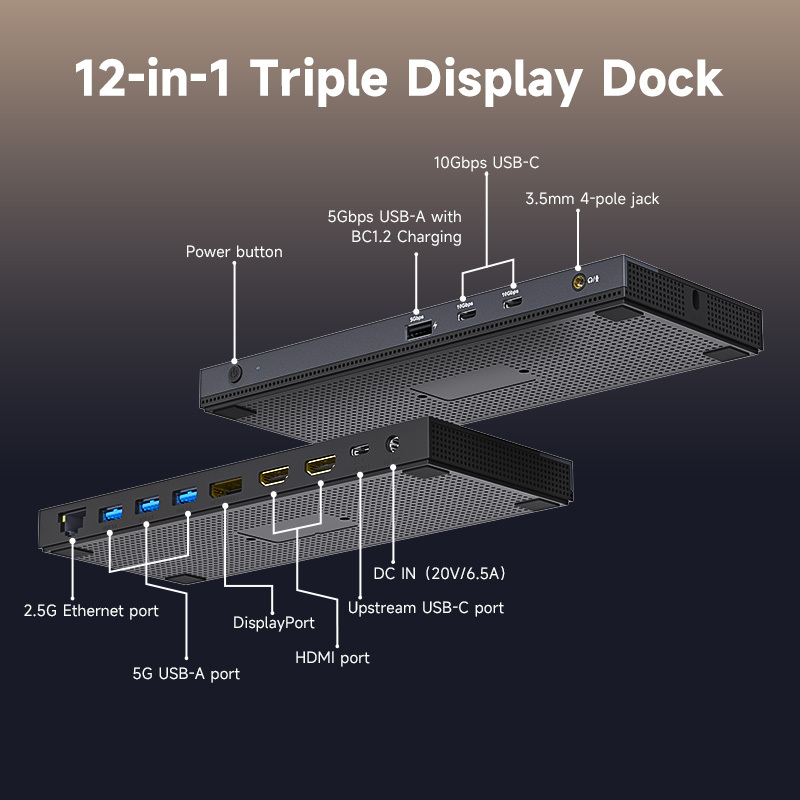WAVLINK USB-C MST Docking Station, 12-IN-1 Triple Display Laptop Dock for M1/2/3/4/5 MacBook Pro/Air, 100W PD, DP+2HDMI, 4xUSB-A, 10G USB-C, Gigabit Ethernet 2