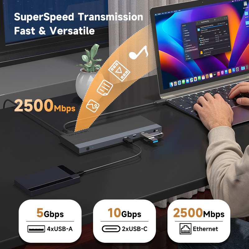WAVLINK USB-C MST Docking Station, 12-IN-1 Triple Display Laptop Dock for M1/2/3/4/5 MacBook Pro/Air, 100W PD, DP+2HDMI, 4xUSB-A, 10G USB-C, Gigabit Ethernet 4