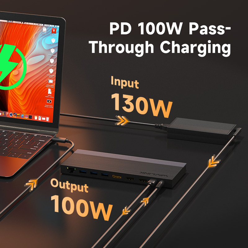 WAVLINK USB-C MST Docking Station, 12-IN-1 Triple Display Laptop Dock for M1/2/3/4/5 MacBook Pro/Air, 100W PD, DP+2HDMI, 4xUSB-A, 10G USB-C, Gigabit Ethernet 5