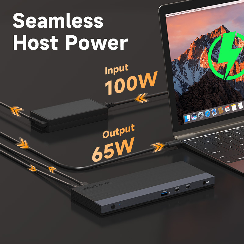 WL-UMD05MR: WAVLINK USB-C MST Docking Station, 12-IN-1 Triple Display Laptop Dock for M1/2/3/4/5 MacBook Pro/Air, 65W PD, DP+2HDMI, 4xUSB-A, 10G USB-C, Gigabit Ethernet 5