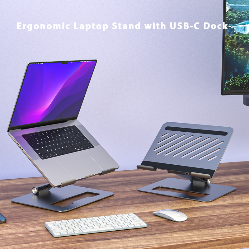 Ergonomic laptop stand with type c dock 2