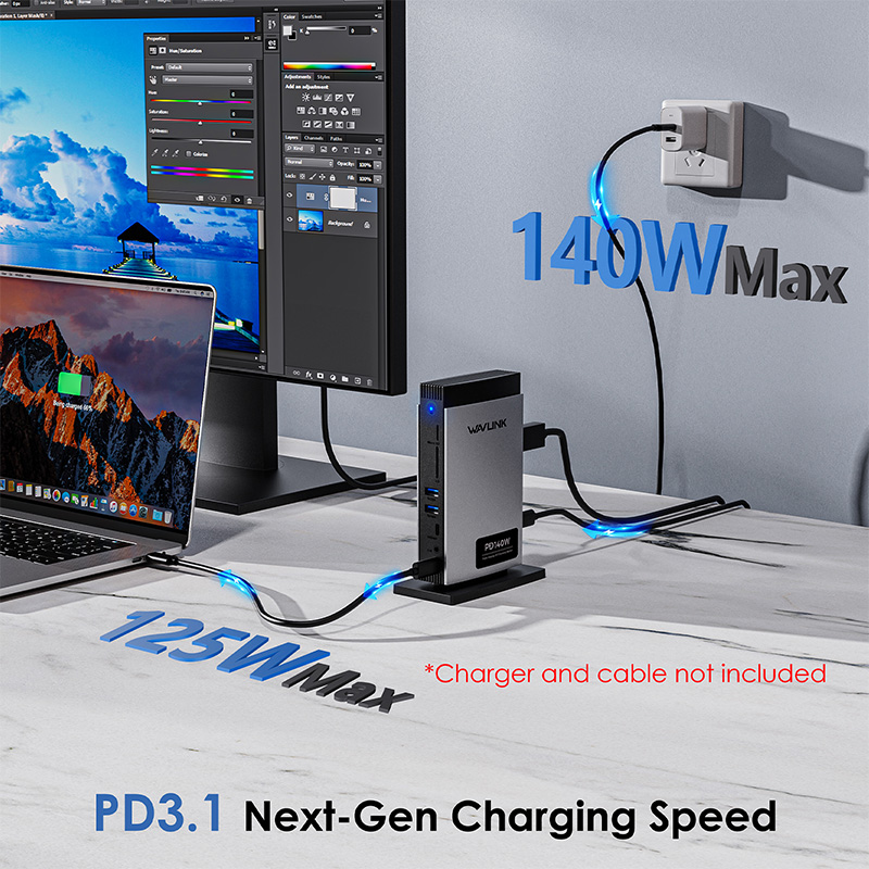 【WAVLINK Selected】PD3.1 Triple Display USB-C Docking Station with 140W PD IN, Supports up to 8K@30Hz/4K@144Hz Single Output, with 2*HDMI + DisplayPort, RJ45, 10G USB-C, 2 USB 3.0, SD/TF Slot, Audio/Mic 2