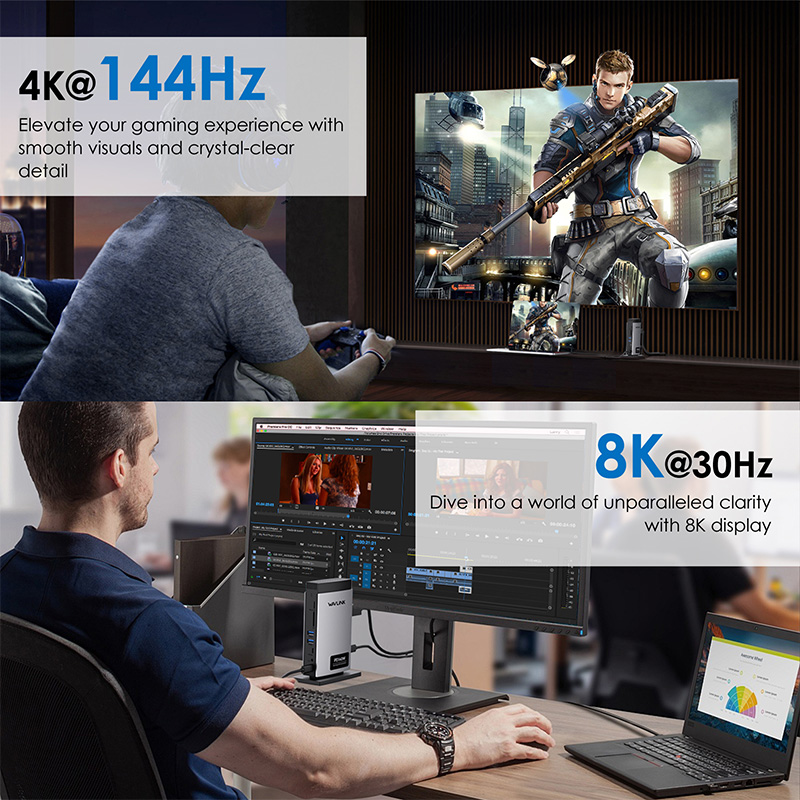 【WAVLINK Selected】PD3.1 Triple Display USB-C Docking Station with 140W PD IN, Supports up to 8K@30Hz/4K@144Hz Single Output, with 2*HDMI + DisplayPort, RJ45, 10G USB-C, 2 USB 3.0, SD/TF Slot, Audio/Mic 3