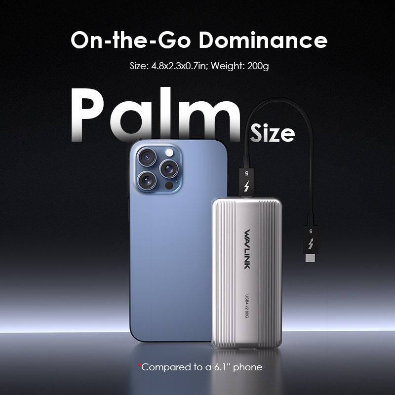 【WAVLINK Selected】80Gbps USB4 V2 PCle Gen4 NVMe SSD Enclosure | JHL9480 Powered | 6000+MB/s Read & 5000+MB/s Write | Cooling Fan | Plug & Play | Compatible with TB4/5, USB4 | For M4/M3/M2 Mac 5